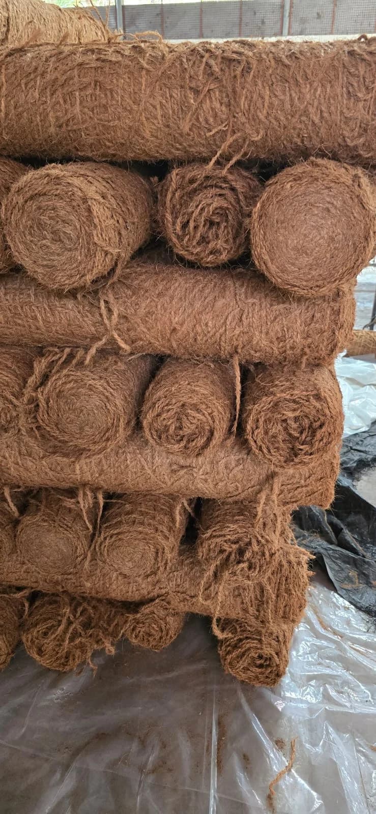 Rolls of natural coir matting